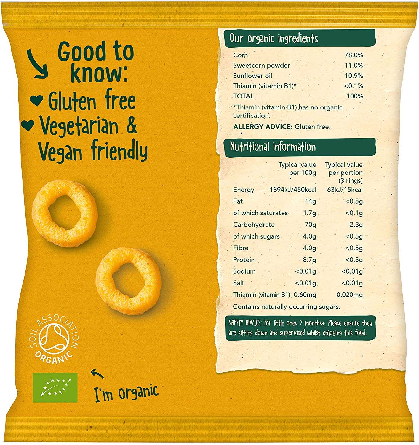 Organix Melty Sweetcorn Rings, Organic Baby Snack, Finger Food, 6+ Months, 20 g (Pack of 8) - Image 2