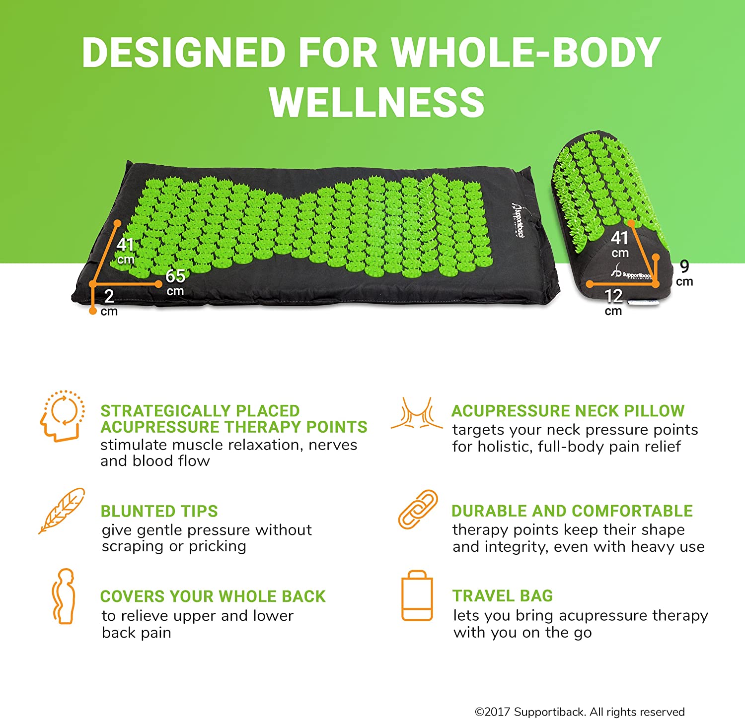 Supportiback® Wellness Therapy Acupressure Mat & Pillow Set Relieve