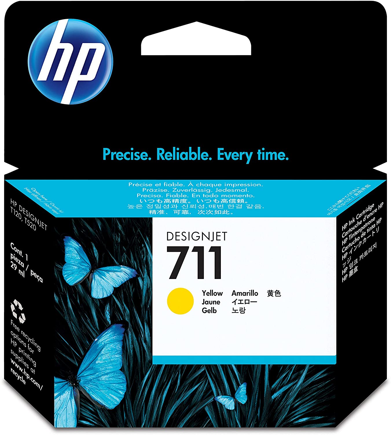 HP CZ132A 711 29 ml Ink Cartridge for Designjet T120/T520 Large Format Inkjet Printers - Yellow