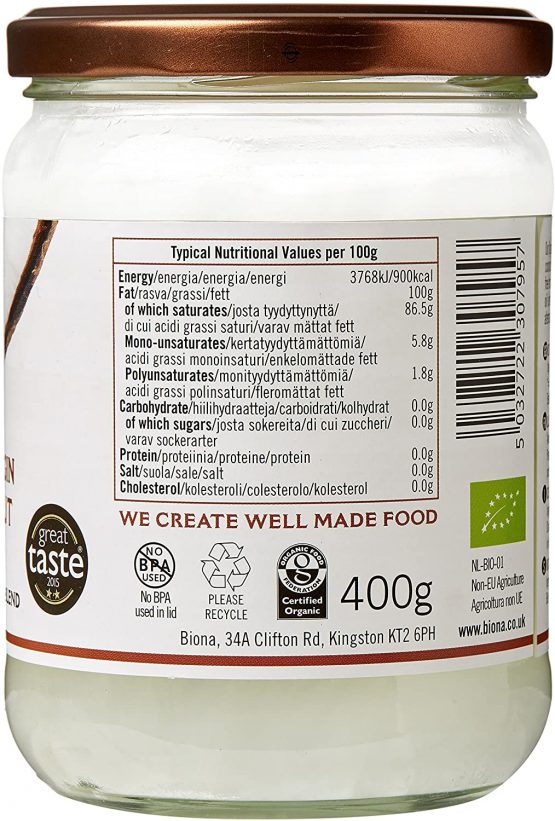 Biona Organic Coconut Virgin Oil Raw 400g - Image 2