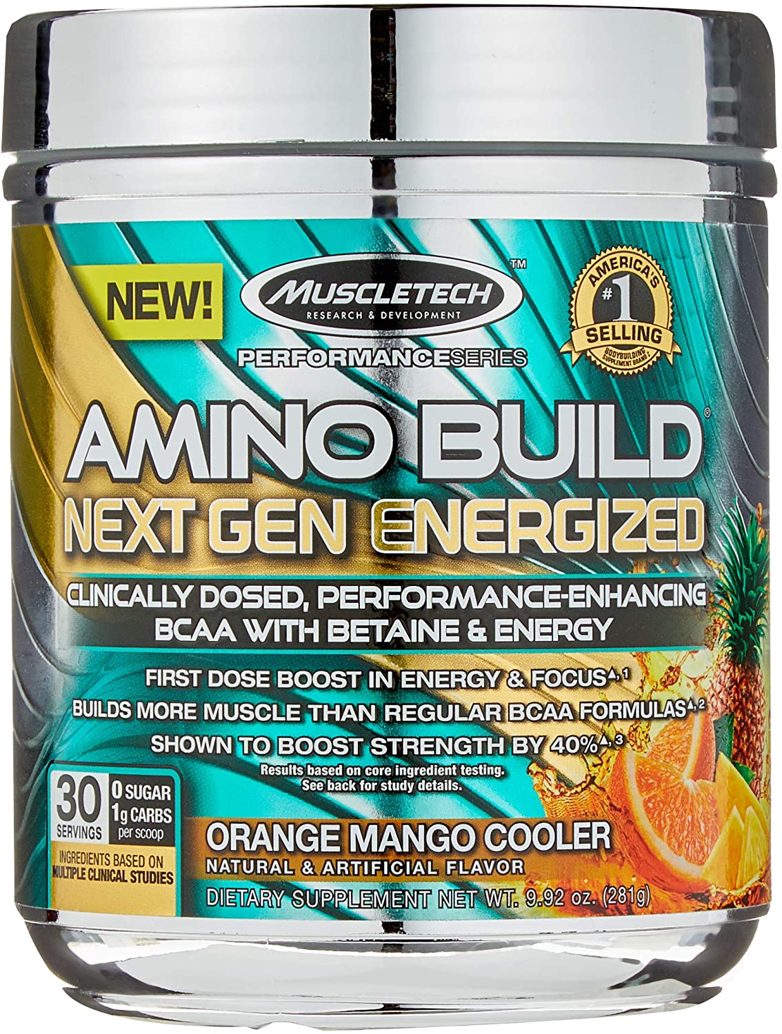 Muscletech Powder Muscletech Amino Build Next Gen Energized Cooler Powder, 278 g, Orange ...