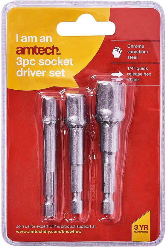 Amtech I5700 Socket Driver Set, Hex Extension Adapter, 3 Piece 1/4", 3/8" and 1/2", for Impact Driver - Image 3