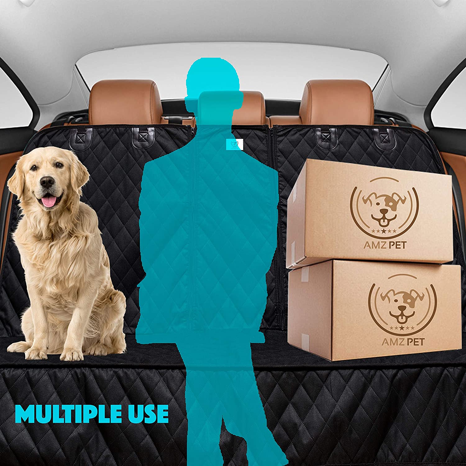 AMZPET Dog Car Seat Cover (Universal: 133cm) - Waterproof, Non-slip & Scratch-Proof - Not Isofix Compatible - Image 3