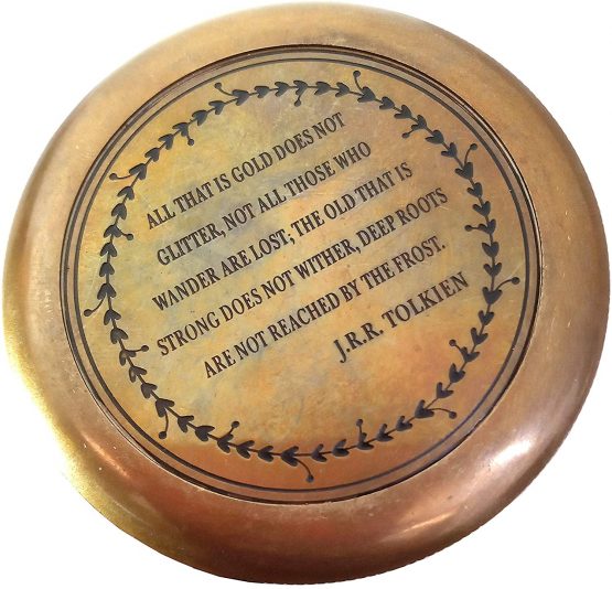 Brass Nautical - Not All Those Who Wander are Lost Brass Gift Engraved Compass with Leather case, Graduation Day Baptism Communion Confirmation Day Motivational LOTR J.R.R. Tolkien