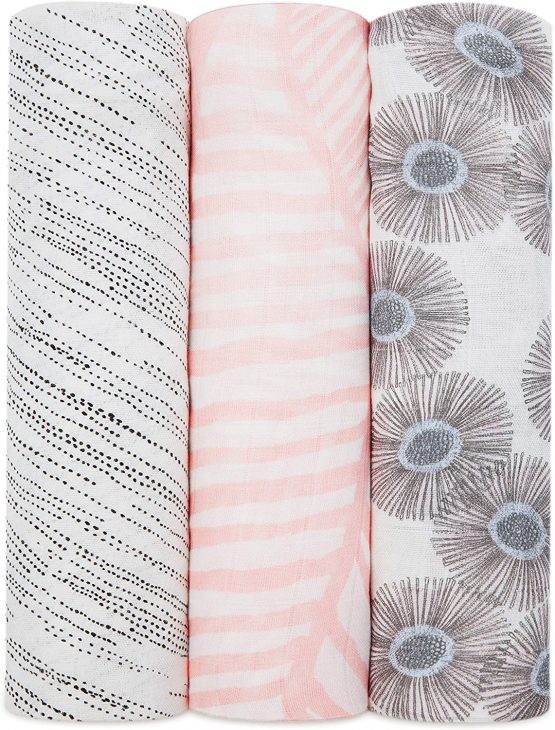 aden + anais silky soft Muslin Swaddle & Receiving Blankets for Baby Girls & Boys, 120x120cm, Ideal Newborn & Infant Swaddling Wrap Set of Bamboo Viscose, Perfect Shower Gifts, 3 Pack, island getaway