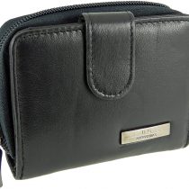 Ladies Small Compact Black Leather Purse with RFID Protection (Black)