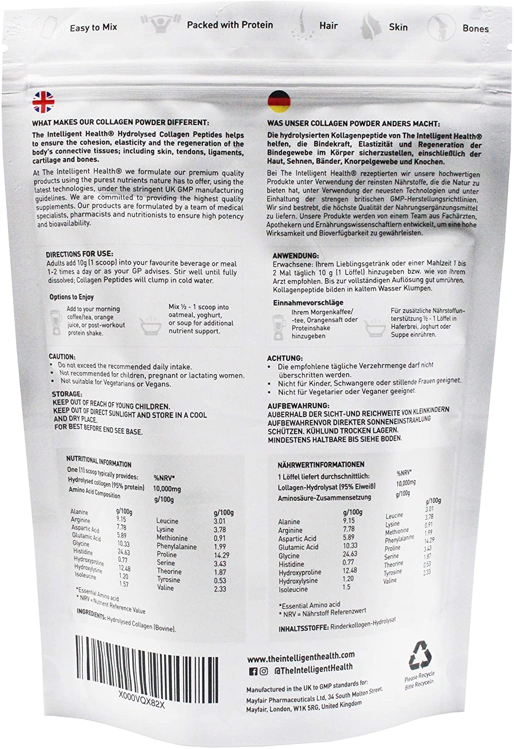 The Intelligent Health Collagen Powder, Hydrolysed Bovine Peptides, Unflavoured Protein Formula, Grass Fed - Image 2