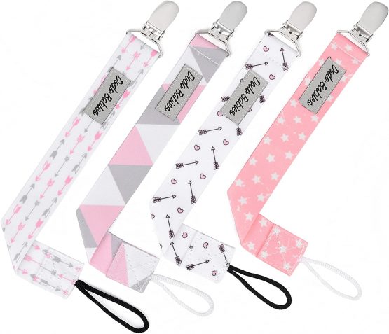 Dodo Babies Dummy Clips – 4 pcs Pacifier Clips with Dummy Holder – Modern Dummy Clip Pack for Girls – Premium Nursery Accessories - Universal Holder Leash for Teething Toy or Soothie - Image 2