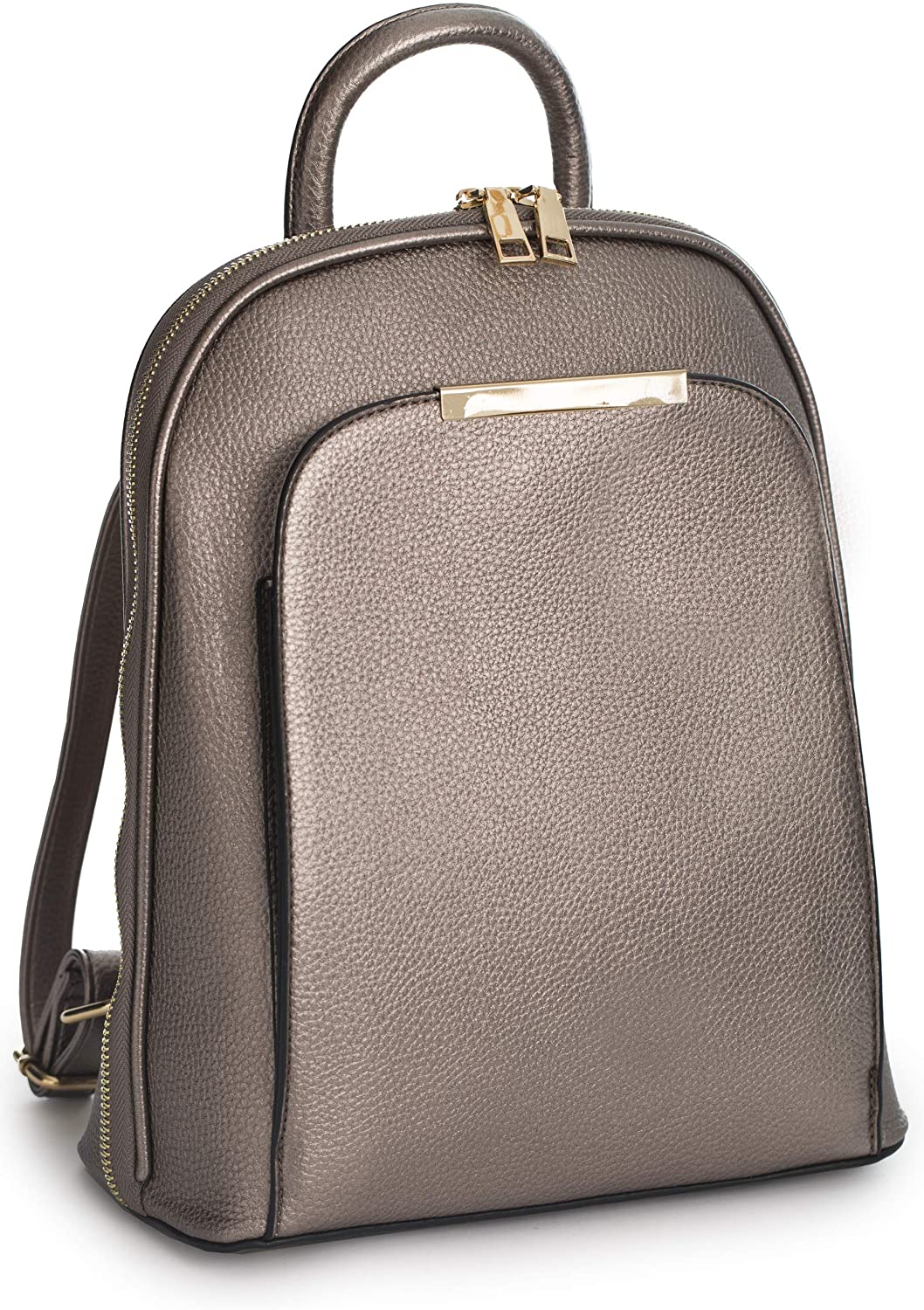 Womens Fashion Faux Leather Backpack Rucksack Shoulder Travel Holiday Bag - Miley - Silver/Grey (Metallic)