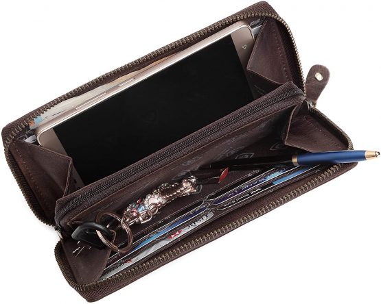 Ladies Designer RFID Safe Protection Luxury Quality Distressed Vintage Leather Purse Multi Credit Card Women Clutch Wallet with Zip Pocket Gift Boxed (Distressed Dark Brown) - Image 4