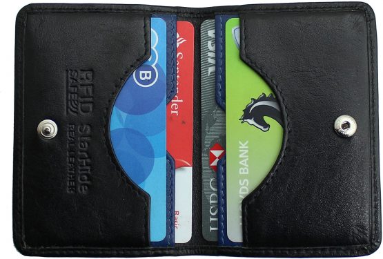STARHIDE Mens Front Pocket RFID Blocking Minimalist Slim Leather Credit Cardholder Case 120 Black Blue - Image 3