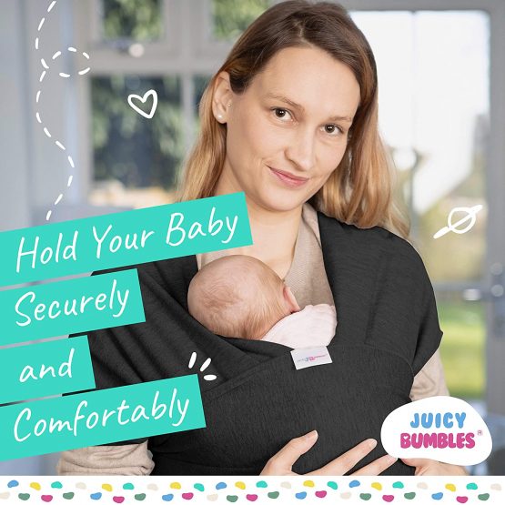 Baby Sling | Baby Wrap Carrier | Newborn to 35 lbs Infant with 3 Carrying Positions | 95% Cotton 5% Spandex - Black - Image 2