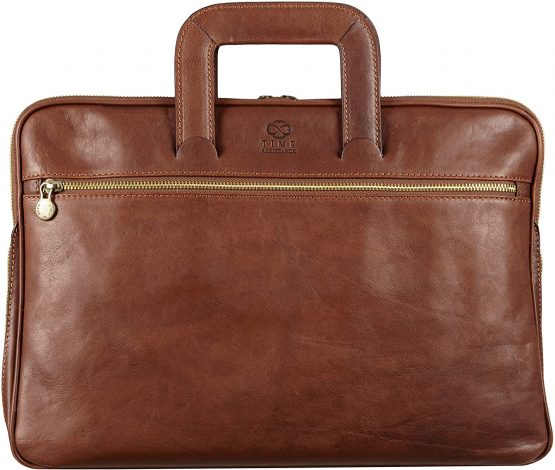 Leather Briefcase Slim Laptop Messenger Bag Unisex - Time Resistance