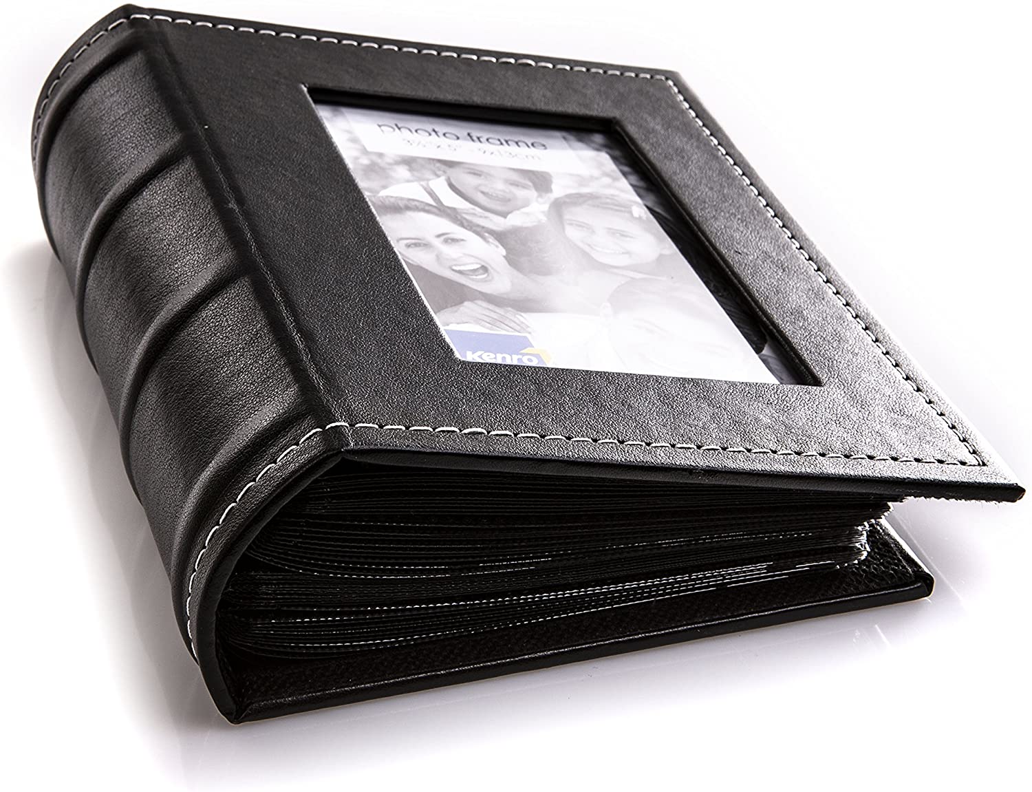Kenro Black Leather Look Small Photo Album for 80 Photos 6x4 inch/10x15cm with Photo Window to Front and White Stitching - Image 4