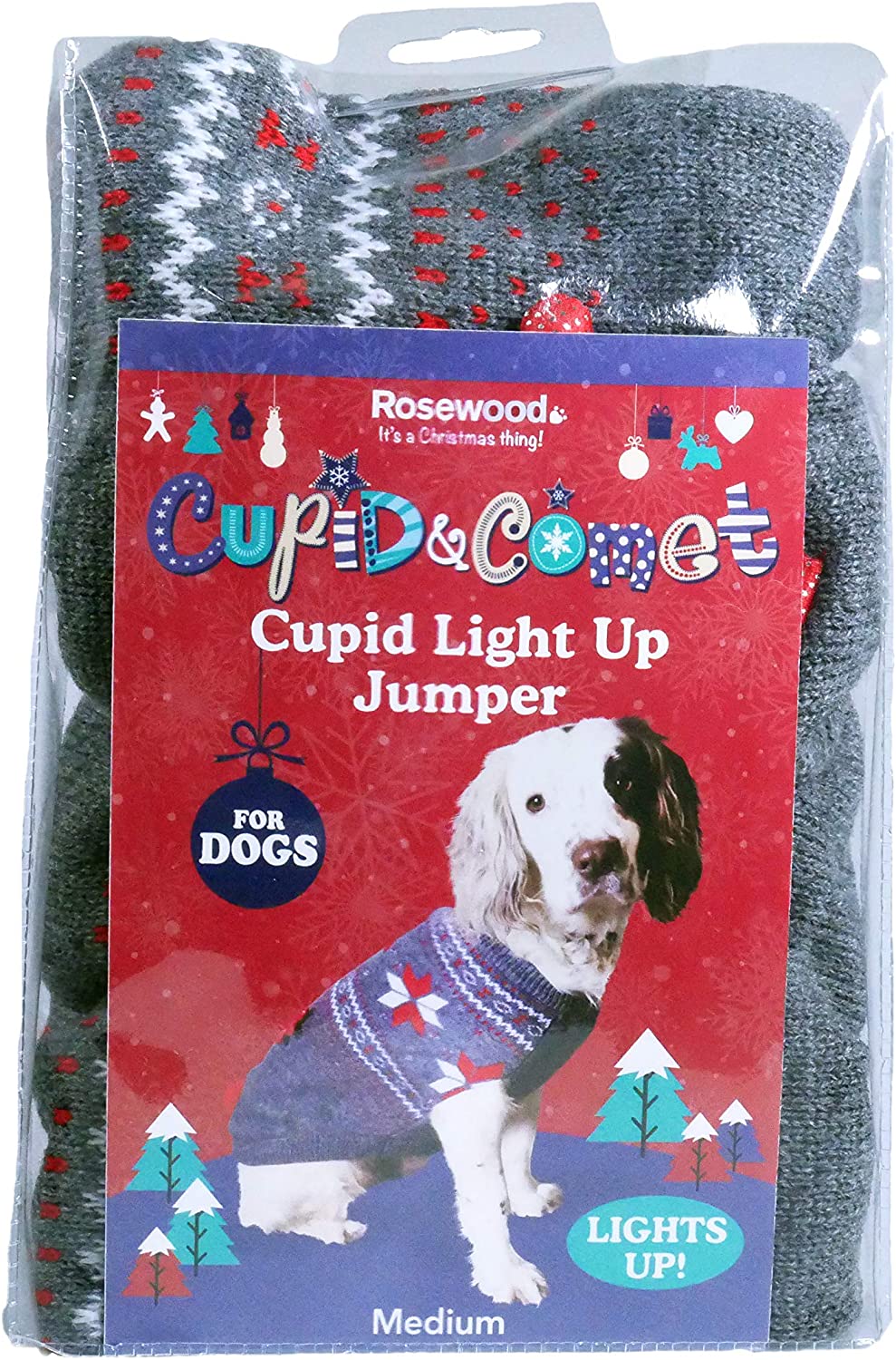 Rosewood Christmas Cupid Light Up Jumper for Dogs Small, grey - Image 3