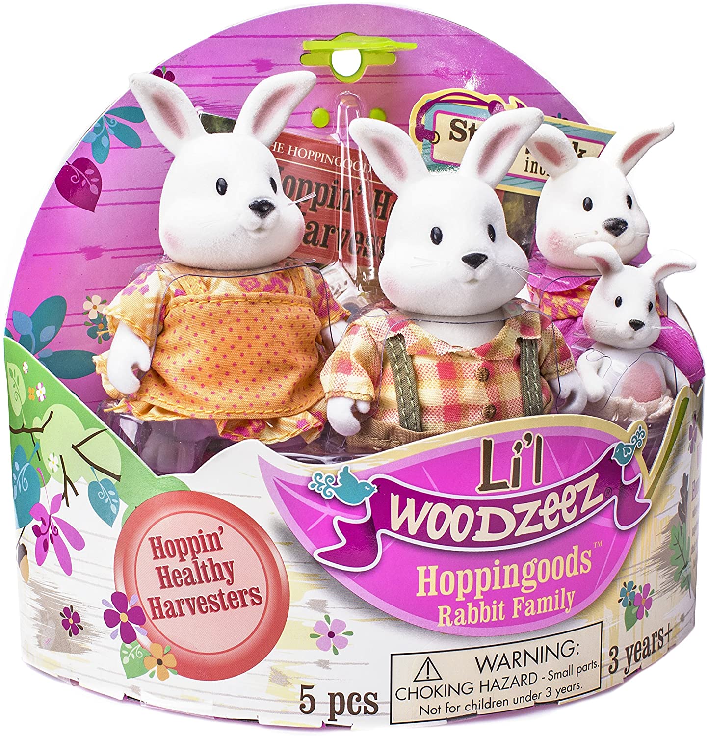 Li'l Woodzeez, Hoppingoods Rabbit Family, Set of 4 Collectible Posable Bunny Figures with Storybook - Image 2