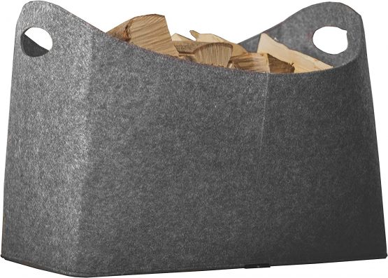 Rubberneck Felt Firewood Basket XL with Handles for Wood, Newspapers, Magazines, 54 x 39 x 30 cm (Grey)