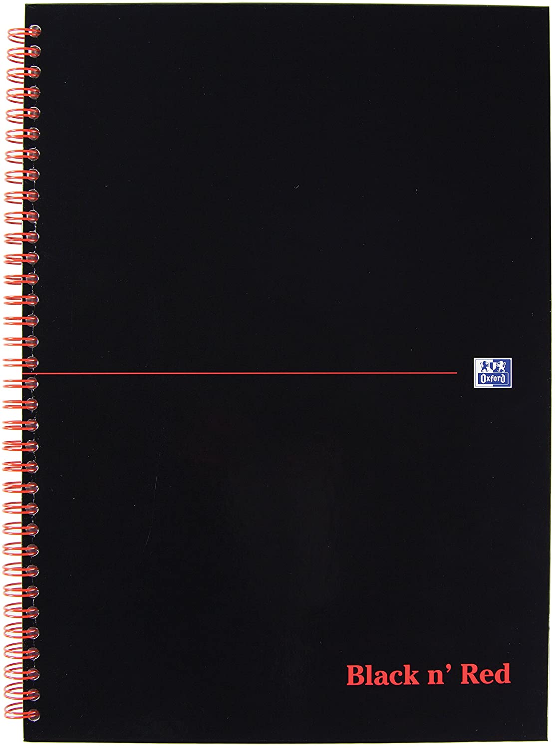 Oxford Black n' Red Ruled A-Z Wirebound Hardback A4 Notebook, 140 Pages,Black/Red, A4 Wirebound