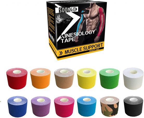 Kinesiology Tape Relieve Muscle Soreness and Strain Shoulders Wrists Knees Ankles Elastic Waterproof Good Air Permeaability Hypoallergenic 5cm*5m Black by SOONGO