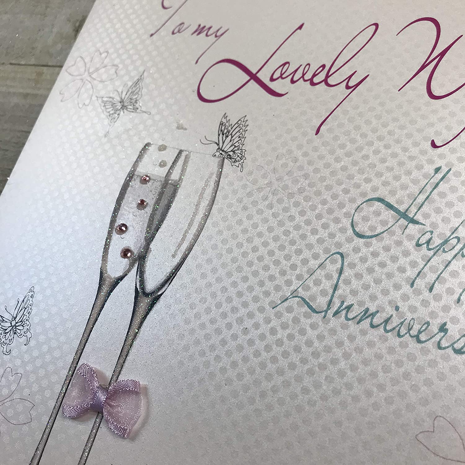 WHITE COTTON CARDS Large to My Lovely Wife Happy Anniversary Handmade Card, White, XLBD16, 22cm x 22cm - Image 3