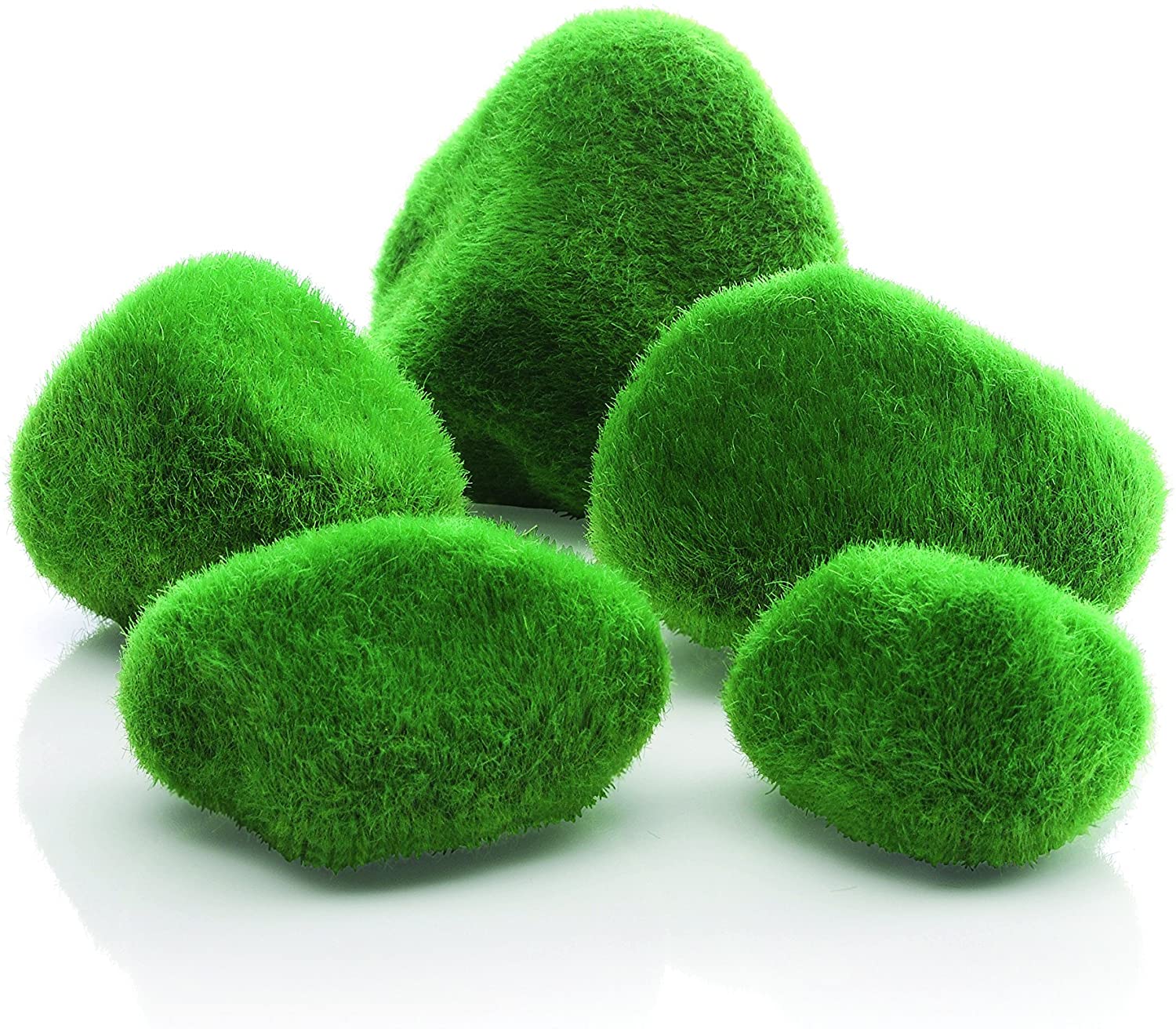 biOrb Fish Tank Decorations, Moss-Covered Pebble Set Aquarium Ornament (Green, 5 Stones Per Set)