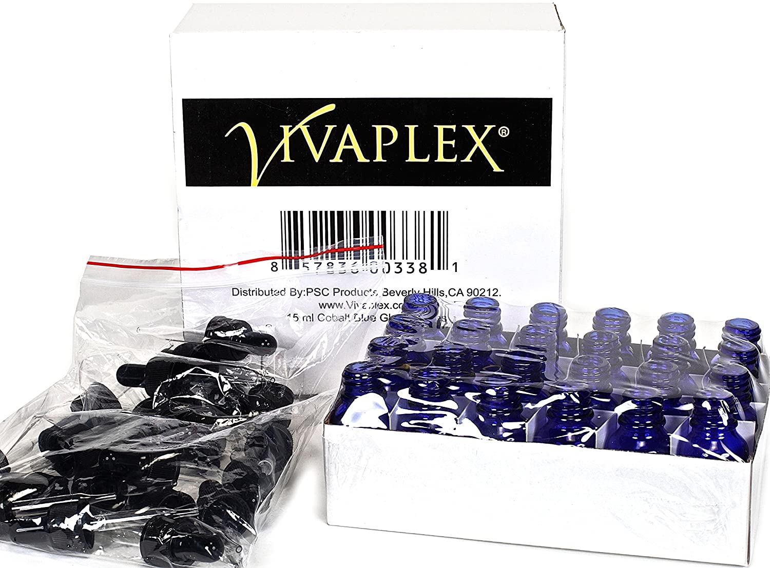 Vivaplex, 24, Cobalt Blue, 15 Ml (1/2 Oz) Glass Bottles, With Glass Eye Droppers - Image 3