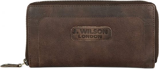 Ladies Designer RFID Safe Protection Luxury Quality Distressed Vintage Leather Purse Multi Credit Card Women Clutch Wallet with Zip Pocket Gift Boxed (Distressed Dark Brown)
