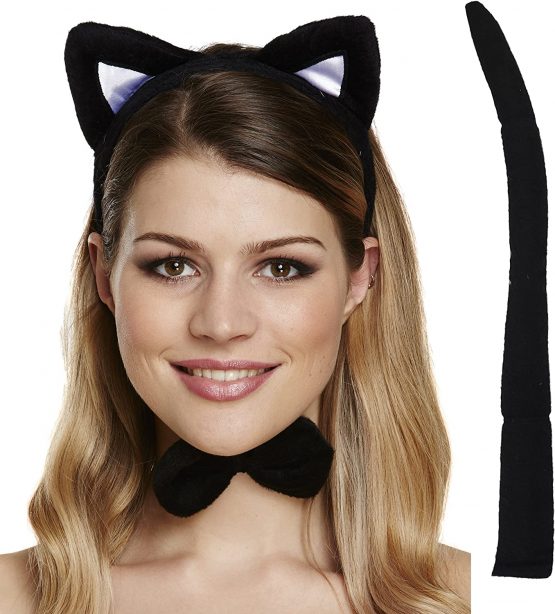 Cat Set for Fancy Dress costume, ears, tail and bowtie Instant Dress Up