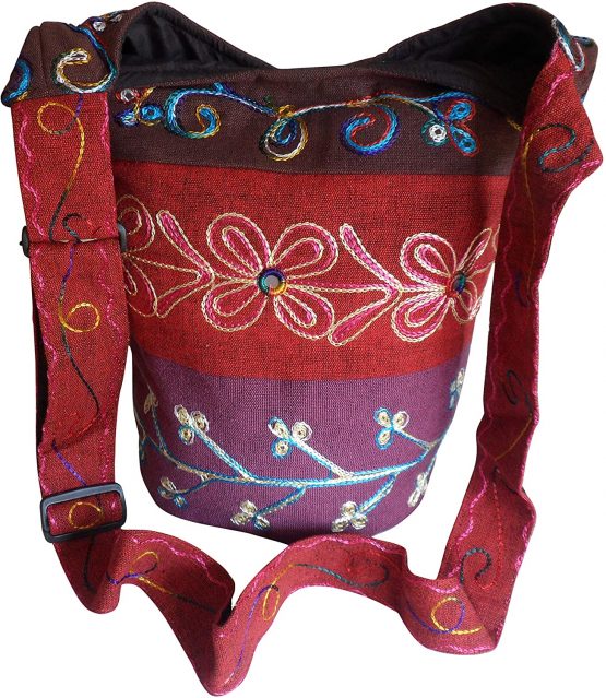 FAIR TRADE PADDED COTTON EMBROIDERED HIPPY BOHO SHOULDER SHOPPING BAG