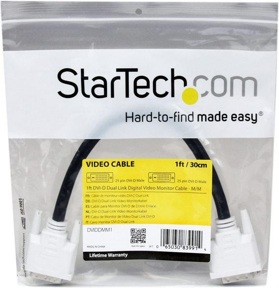 StarTech Dual Link DVI Cable - 1 ft - Male to Male - 2560x1600 - DVI-D Cable - Computer Monitor Cable - DVI Cord - Video Cable (DVIDDMM1) - Image 4