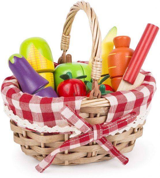 Small Foot Shopping Basket with Cuttable Fruits