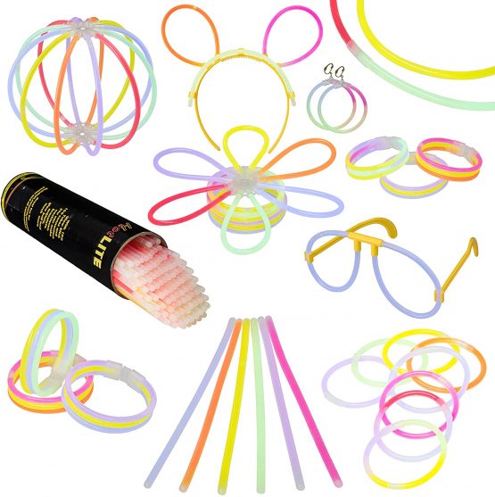 HOTLITE 100 Glow Stick Party Pack- 8" Premium bracelets, necklaces, kits to create glasses, triple bracelets, a headband, earrings, flowers, a glow ball & more! - Image 3