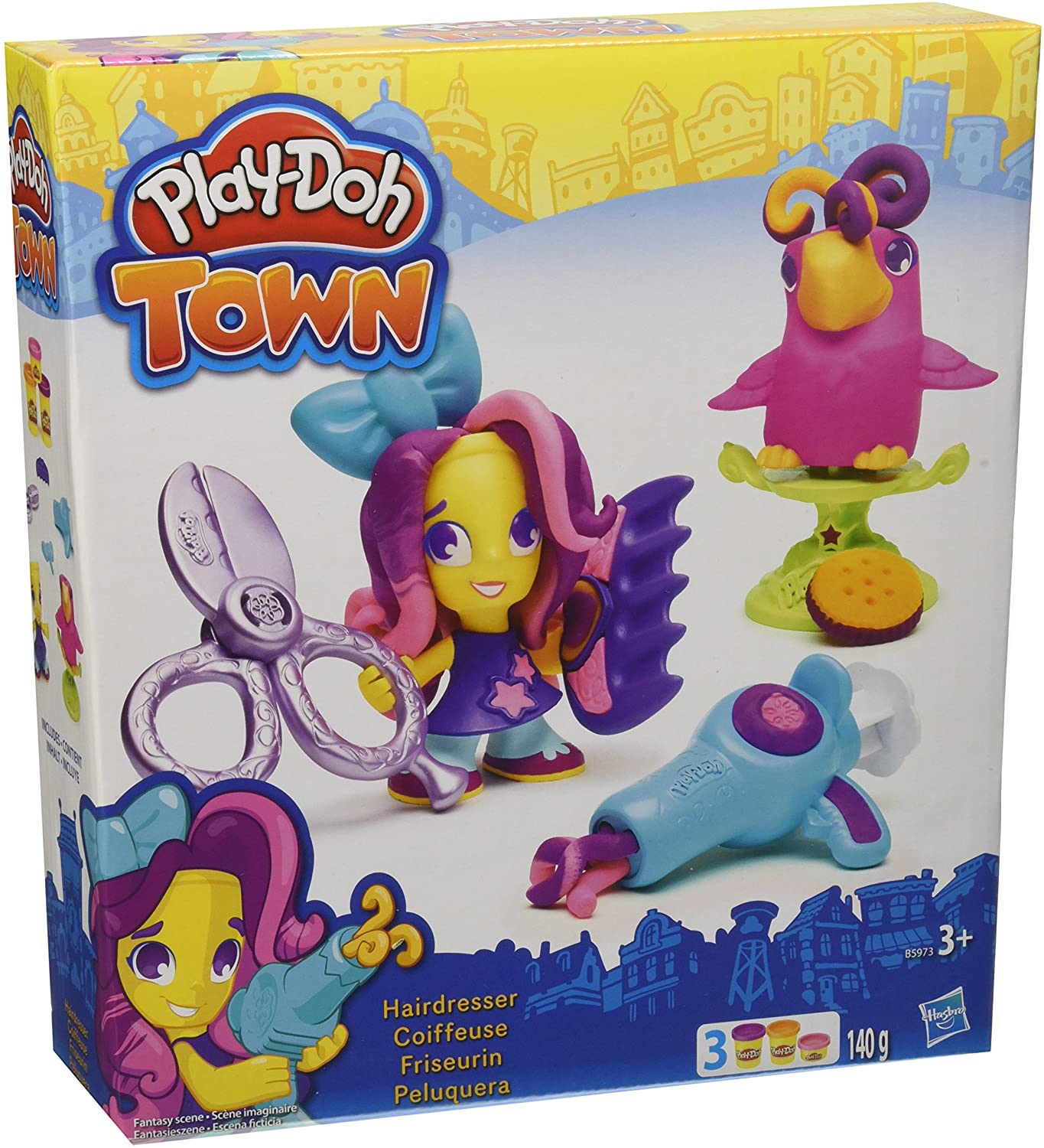 Play-Doh Town Figurka ze zwierzatkiem fryzjer i papuga, Pink, Orange, Purple