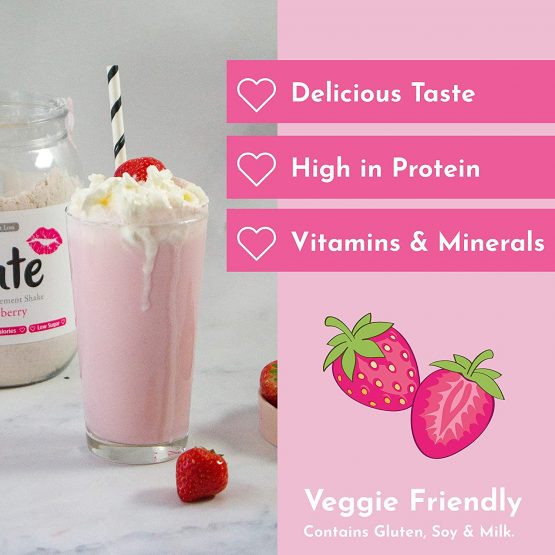 Cute Nutrition Strawberry Meal Replacement Shakes for Weight Loss Control Diet Shake for Women 500g tub with Bonus 4 Week Fat Buster Workout Plan - Image 2