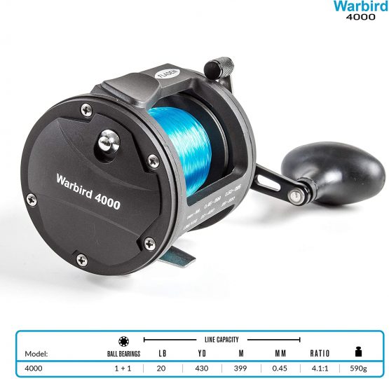 FLADEN Fishing - WARBIRD 4000-1 Ball Bearing Sea Multiplier Reel with Level Wind Star Drag and Line on [11-454000] - Image 3