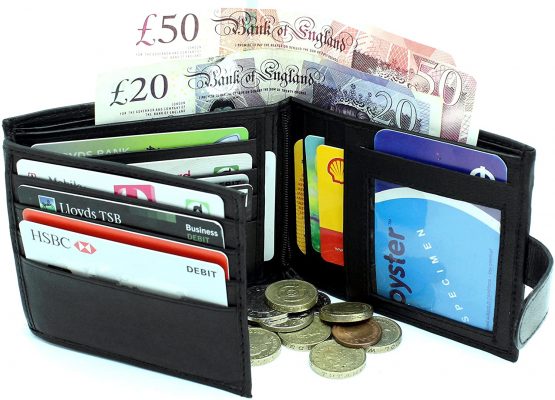 Men's RFID Passcase Trifold Rela Leather Wallet Multi Card Slots With Zip Coin Pocket Pouch 304 (Black) - Image 2