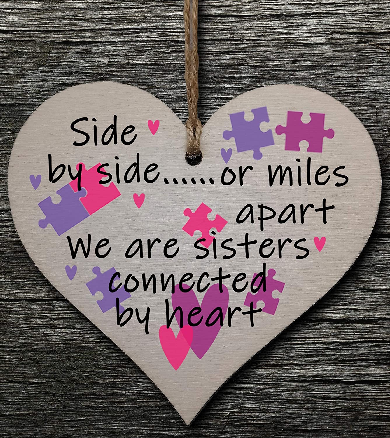 Handmade Wooden Hanging Heart Plaque Gift Perfect for Sisters Lovely Friendship Keepsake - Image 2