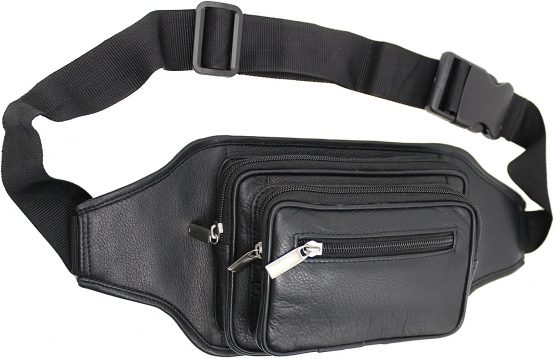 STARHIDE Large Genuine Leather Travel Money Belt Bum Bag Adjustable Waist Strap 510 Black - Image 2