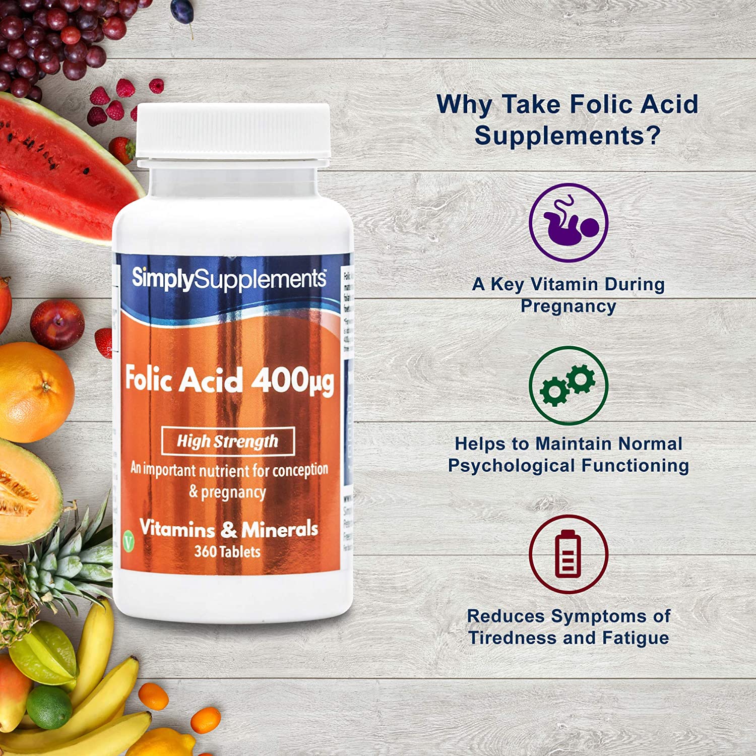 Folic Acid (Vitamin B9) 400mcg | 360 Tablets = Up To 1 Year Supply ...