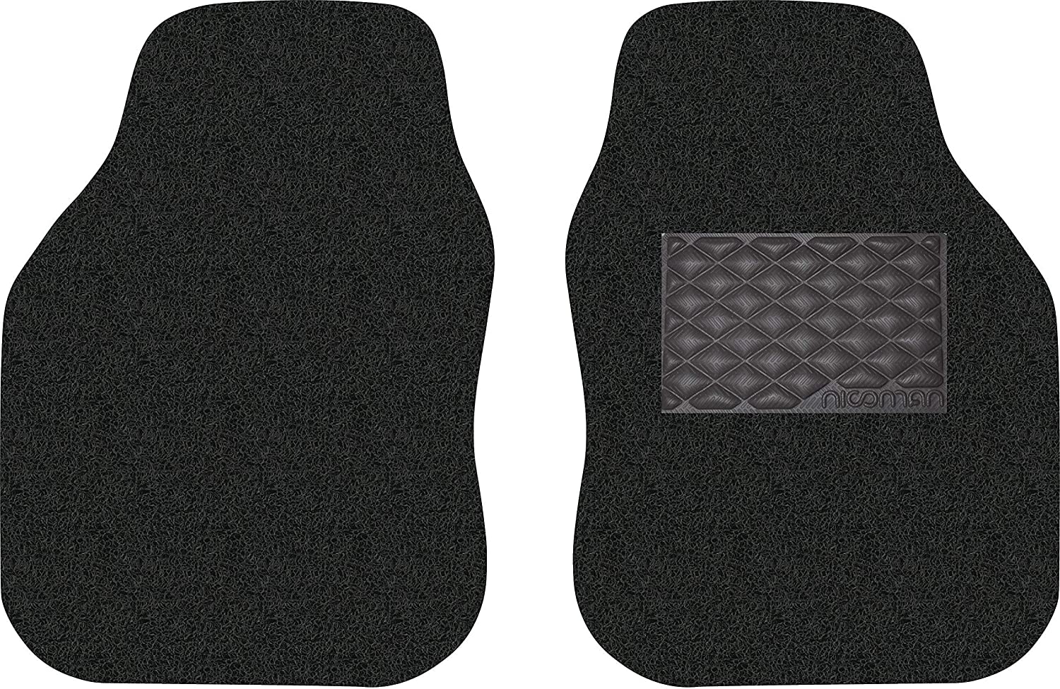 Nicoman Universal Car Floor Mat Spaghetti Coiled Non-Slip PVC Rubber Heavy Duty Waterproof Easy Clean, (Black, Front Set