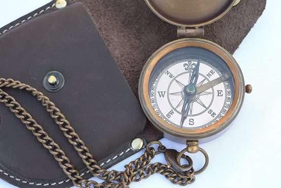 NEOVIVID Engravable Compass, Pocket Compass, Brass Compass with Leather Carry Case, Boy Scouts Compass, Eagle Scout Compass, Pirates Compass, Camping Compass, Gift Compass - Image 3