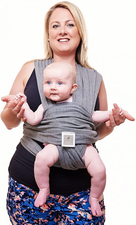 Baby Sling Wrap Premium Baby Carrier Newborn to Toddler - Original Stretchy Baby Wrap Carrier | One Size Fits All | Cozy & Soothing for Babies | Neutral Grey by Funki Flamingo - Image 4