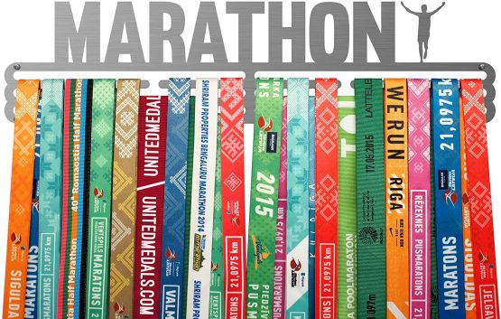 United Medals Marathon Sports Medal Hanger Display | Stainless Steel Holder Rack (3 Hang Bars up to 48 Medals) | Wall Mount Frame