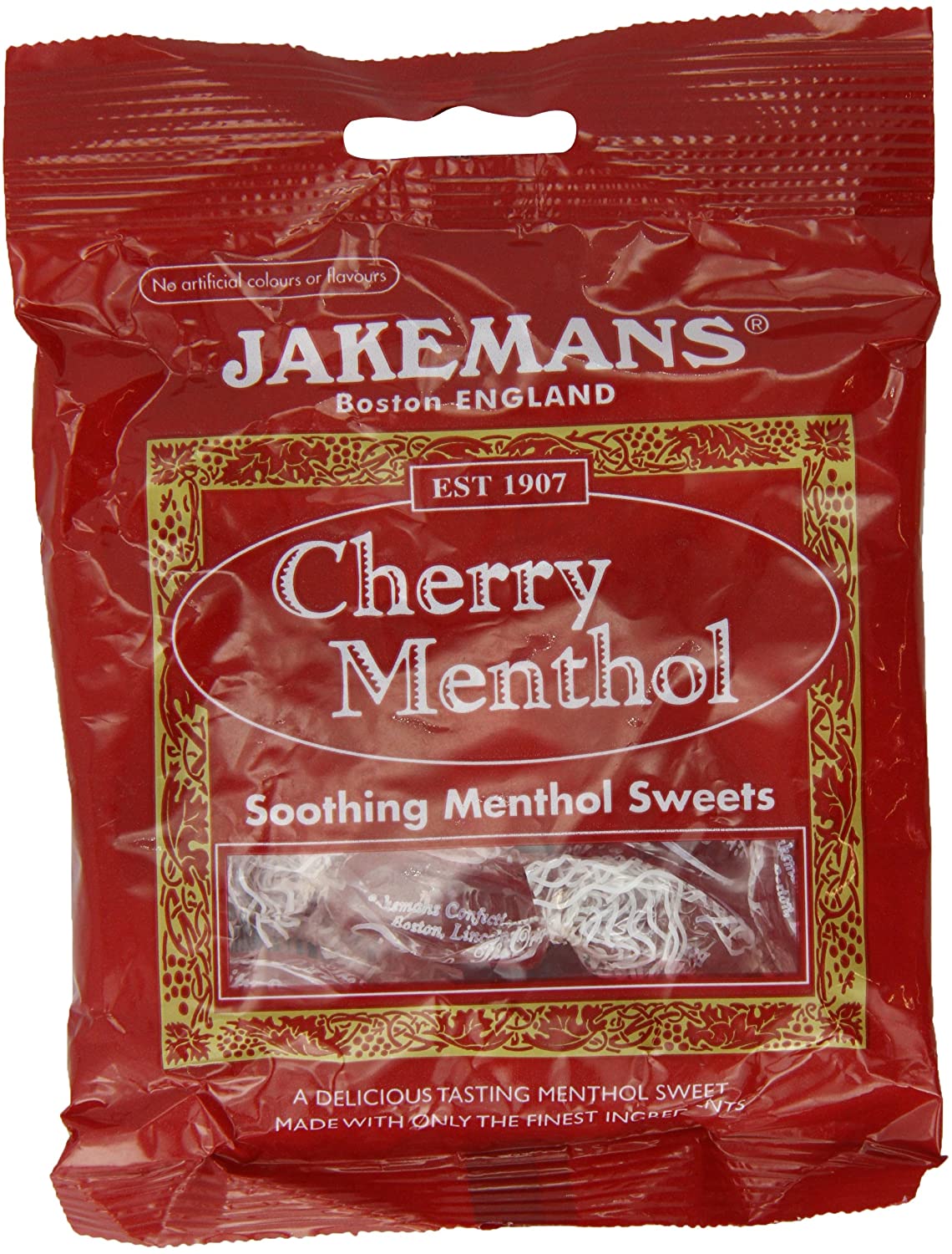 Jakemans Cherry Flavour 100g Bags - Pack of 10 - Soothing menthol sweets - Suitable for vegetarians, Red, 100 g (Pack of 10)