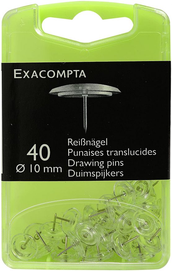 Exacompta Drawing Pins, 7 x 10 mm - Clear, Pack of 40