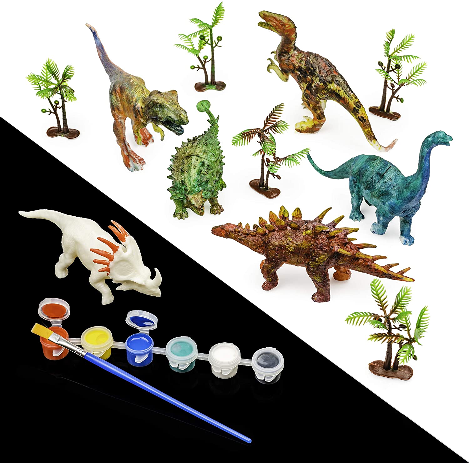 THE TWIDDLERS 3D Dinosaur DIY Craft Kit with 5 Dinosaur Figurines, Complete Set Including 5 Paint Sets, 5 Brushes - Image 4