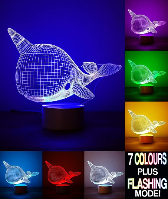 Narwhal 3D Optical Illusion Night Light withTouch control, LED Table Desk Lamp with 7 Colour Changing options, USB Powered, Desk, Night Light for Kids Friends & Family Ideal Gift - Image 2