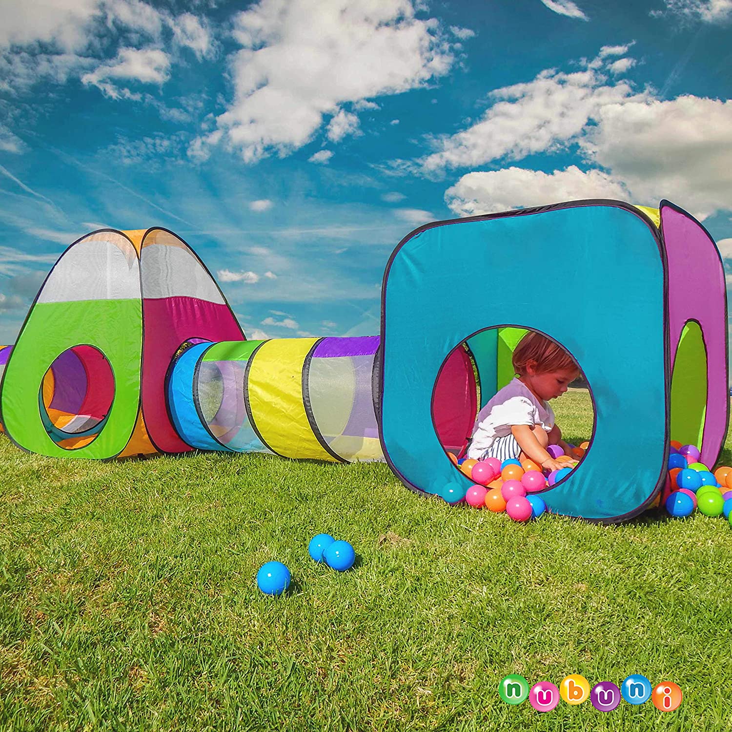 NUBUNI 4pc Pop Up Children Play Tent : 2 Crawl Tunnel + 2 Tents : Kids Tents for Boys Girls - Image 3