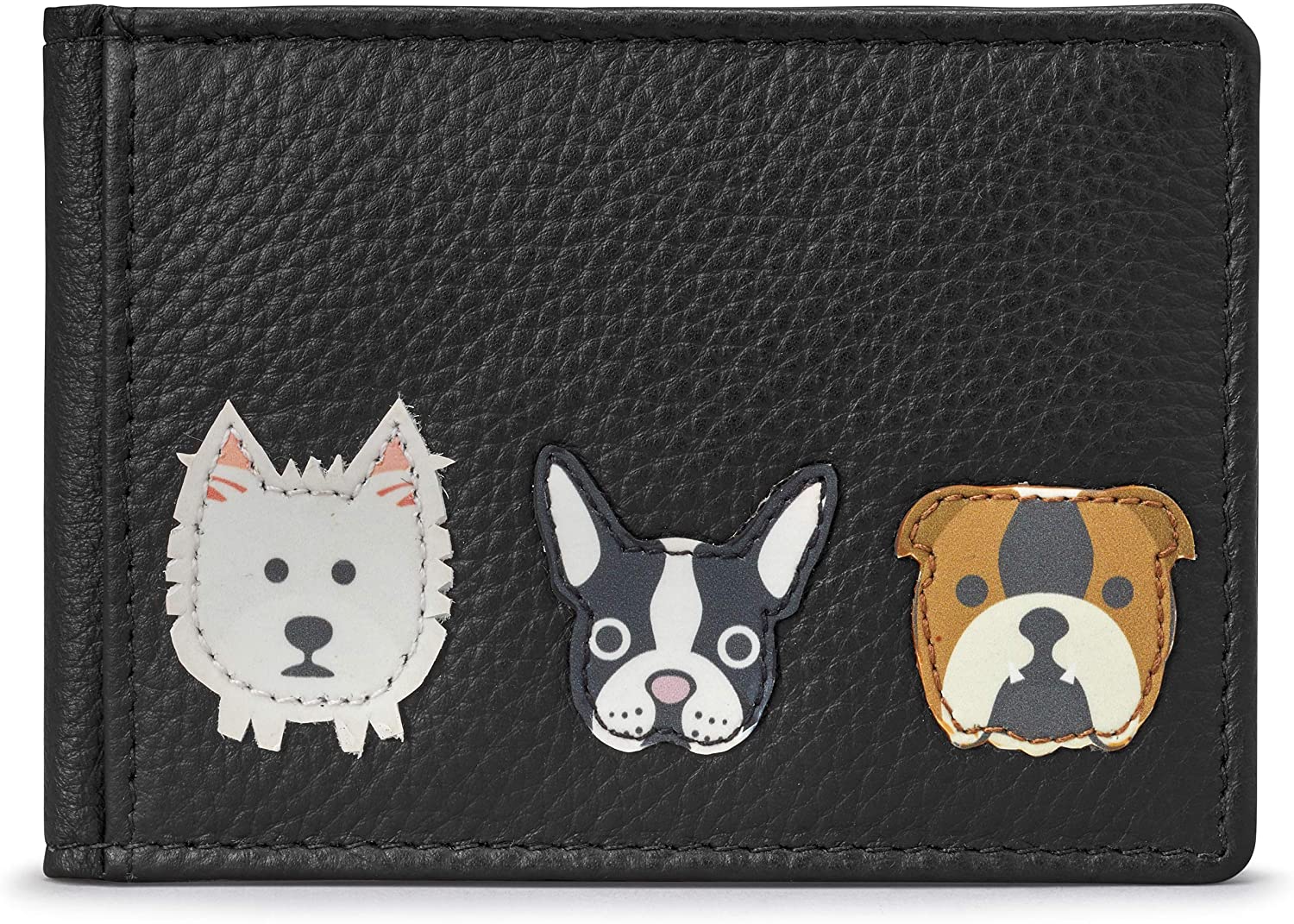 Yoshi Dog Applique Leather Travel Pass/Oyster Card Holder (Black), 10.5cm (W) x 7.5cm (H) x 0.5cm (D) - Image 3