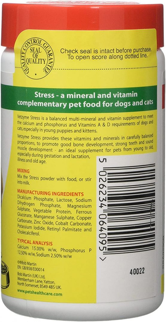 Vetzyme | Stress Powder for Dogs & Cats, Promotes Strong Teeth and Bones | Balanced Multi-Mineral and Vitamin Supplement | Easy Mix formula (150 g) - Image 3